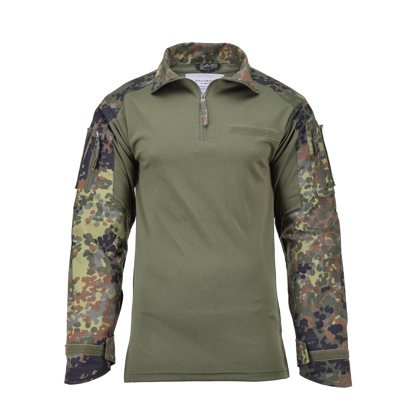 TACGEAR Vokietijos kariuomenės stiliaus taktiniai marškiniai Flectarn marginimo su tvirtu ripstop audiniu ir Flecktarn kamufliažu.