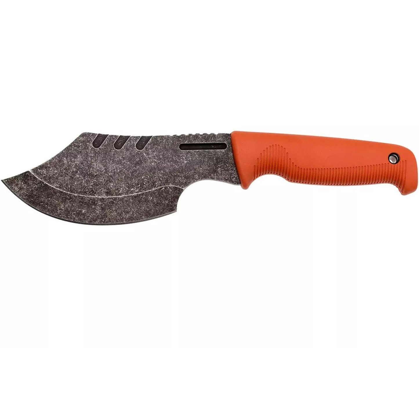 EKA AxeBlade W1 fiksuotas peilis su kirvio stiliaus ašmenimis ir oranžine G10 rankena, pagamintas Švedijoje.