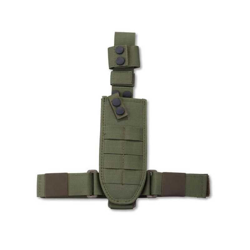 ExtremaRatio ONTOS tanto formos taktinis peilis forpreno rankena su žaliu MOLLE suderinamu šlaunies dėklu.