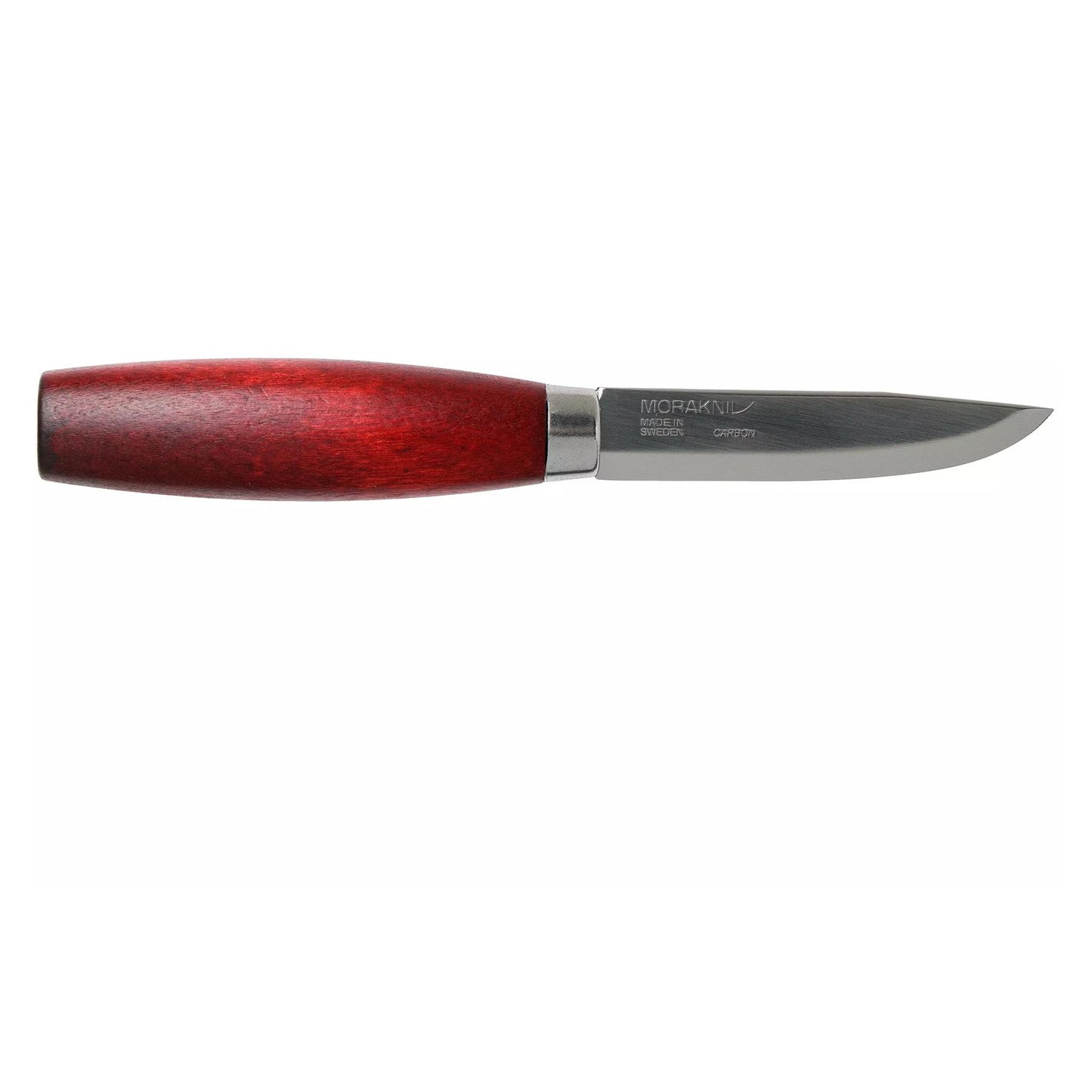 Morakniv Classic No 1/0 fiksuotas peilis su anglies plieno ašmenimis ir raudonu mediniu rankena.