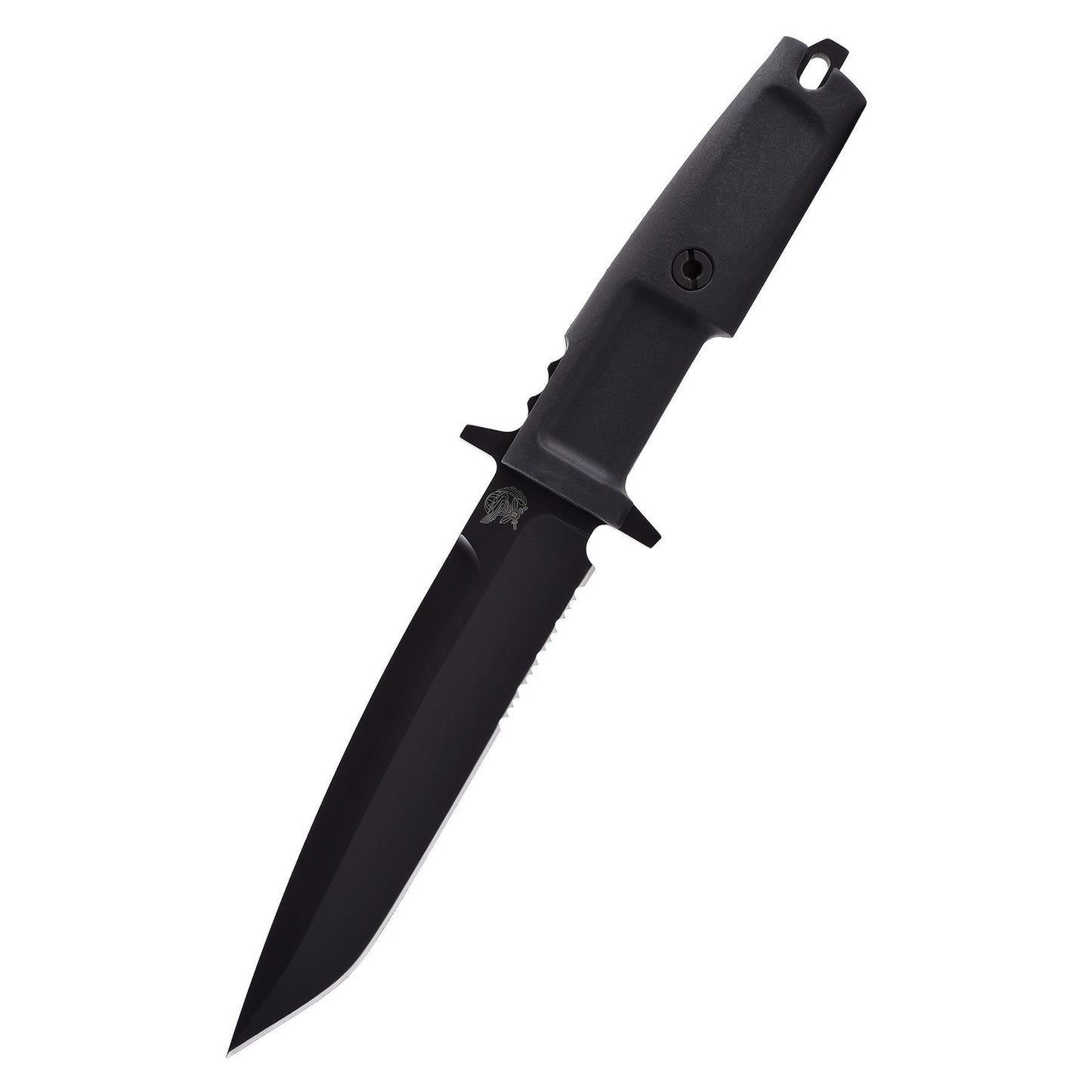 Extrema Ratio COL MOSCHIN BLACK kolekcinis fiksuotas peilis iš N690 plieno su asimetriškais juodais ašmenimis ir ergonomiška rankena.