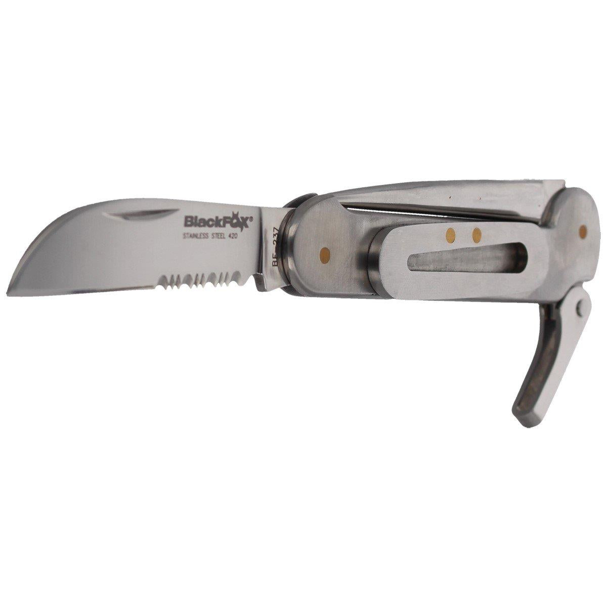 Fox Knives sulankstomas daugiafunkcinis peilis iš nerūdijančio plieno skirtas jūreiviams, satininiu paviršiumi.