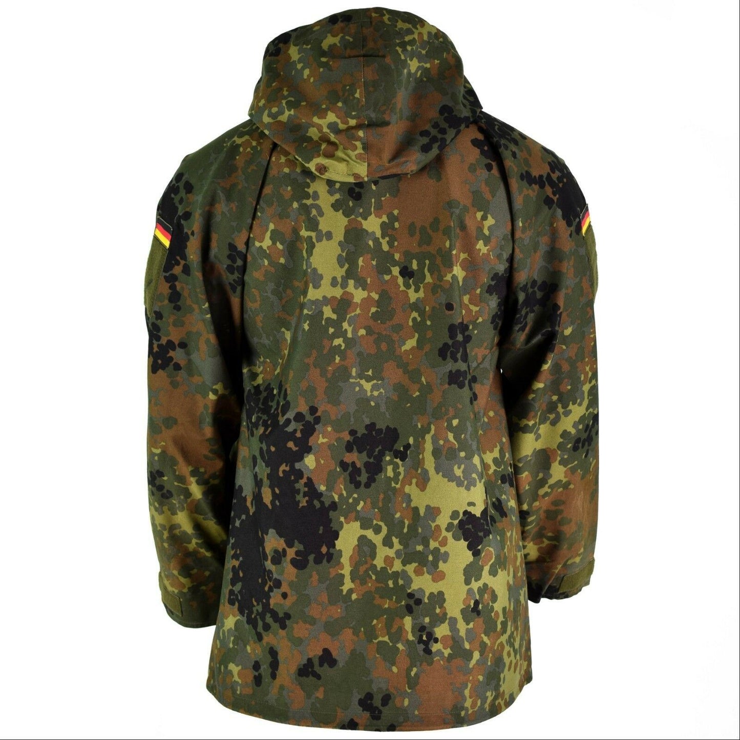 Vokietijos kariuomenės vandeniui ir vėjui atspari striukė Flecktarn marginimo su gobtuvu ir reguliuojamomis rankovėmis