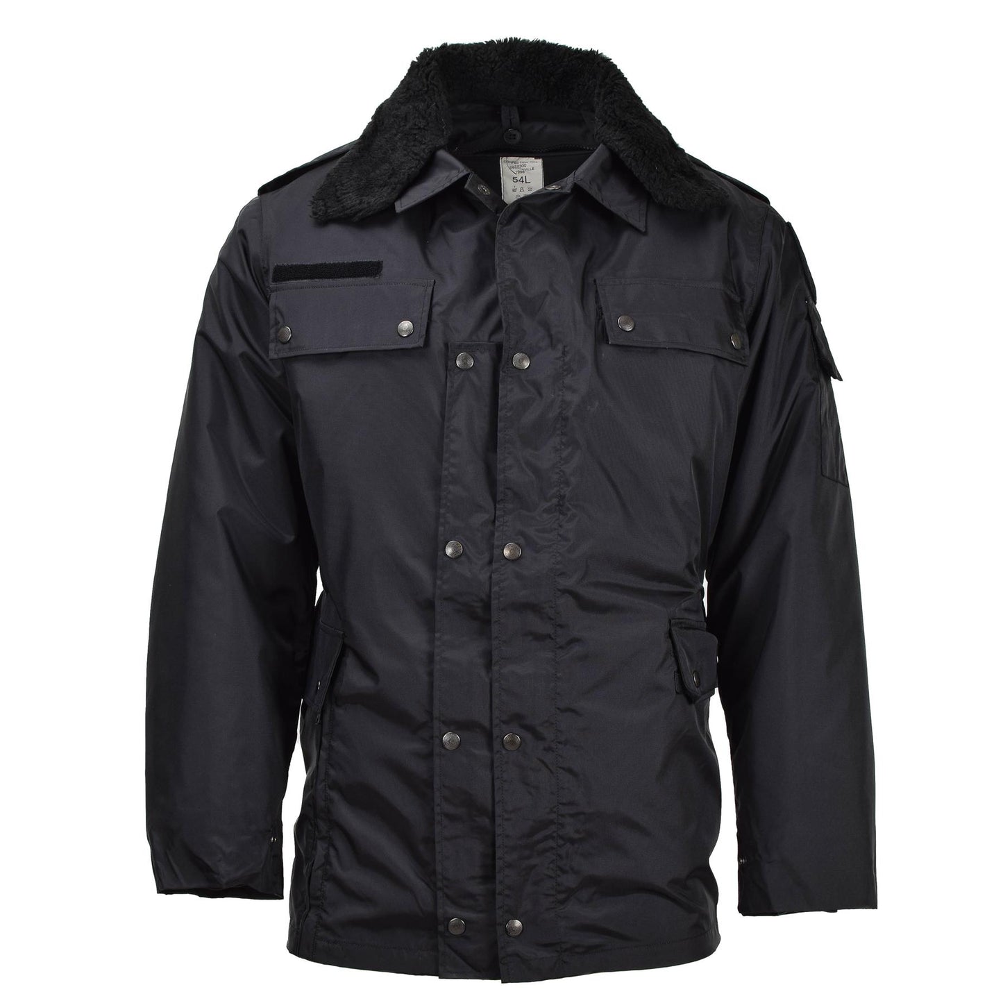 Prancūzijos karo policijos striukė su nuimamu kailiu ant apykaklės juodos spalvos, atspari vėjui ir vandeniui.