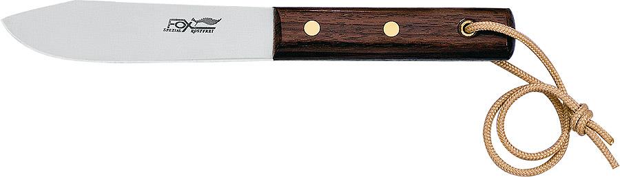 Fox Knives fiksuotas peilis su nerūdijančio plieno geležte ir polisandro medžio rankena su odiniu tvirtinimu.