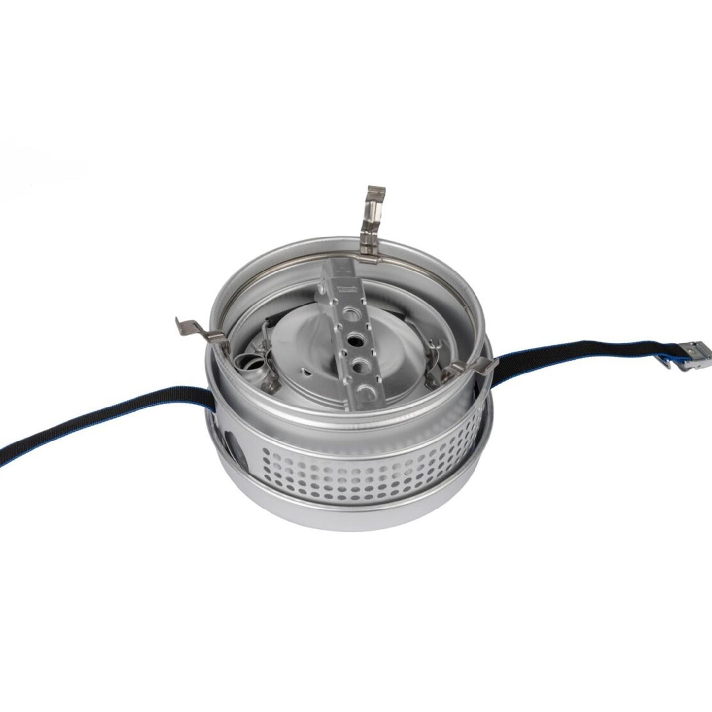 Trangia lengvas stovyklavimo indų rinkinys maisto gaminimui su virykle sulankstytas ir paruoštas transportavimui.