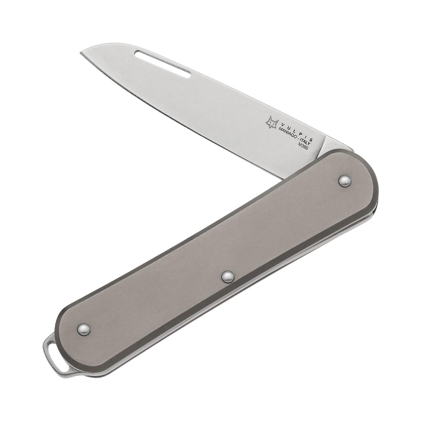 Fox Knives VULPIS kišeninis peilis iš M390 plieno su titano rankena, elegantiškas ir patvarus dizainas.