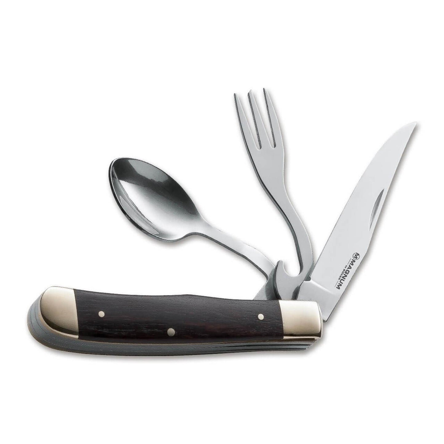 BOKER Bon Appetite sulankstomas peilis su integruotais stalo irankiais, juoda Pakka medienos rankena, sidabro spalvos metalas
