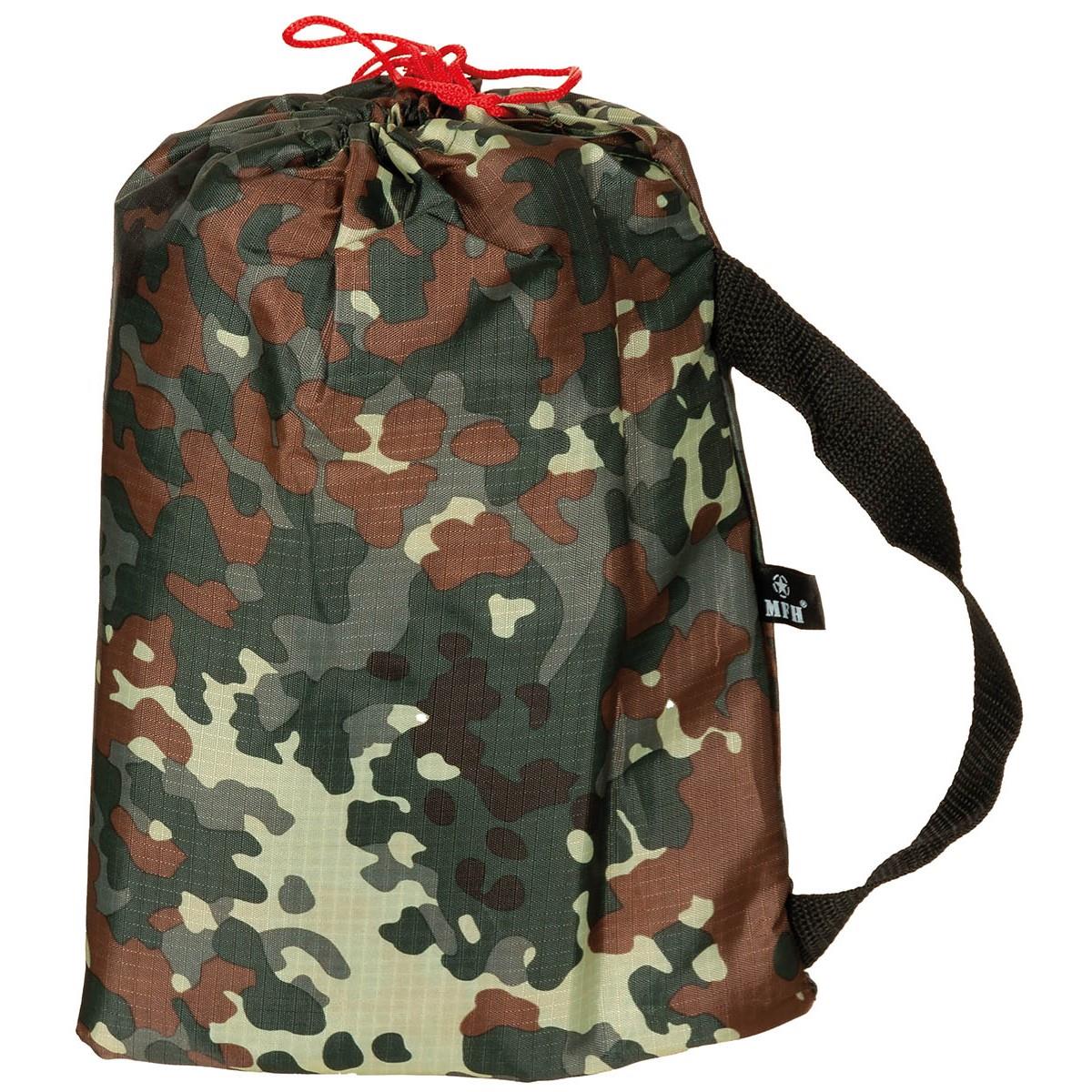 MFH vandeniui atsparus tentas su transportavimo krepšiu Flecktarn marginimo lengvam nešiojimui ir apsaugai gamtoje.