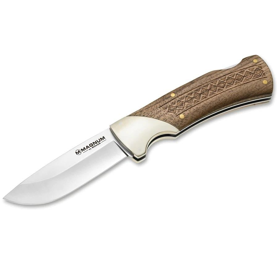 BOKER Woodcraft sulankstomas peilis su 440A plieno geležte ir dekoratyvia medine rankena, sidabriniu ašmeniu