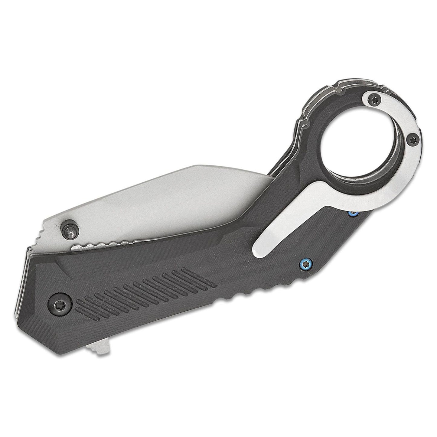 BOKER Magnum Velcon sulankstomas karambitas su pilka G10 rankena ir 440C plieno geležte, atviras vaizdas is sono