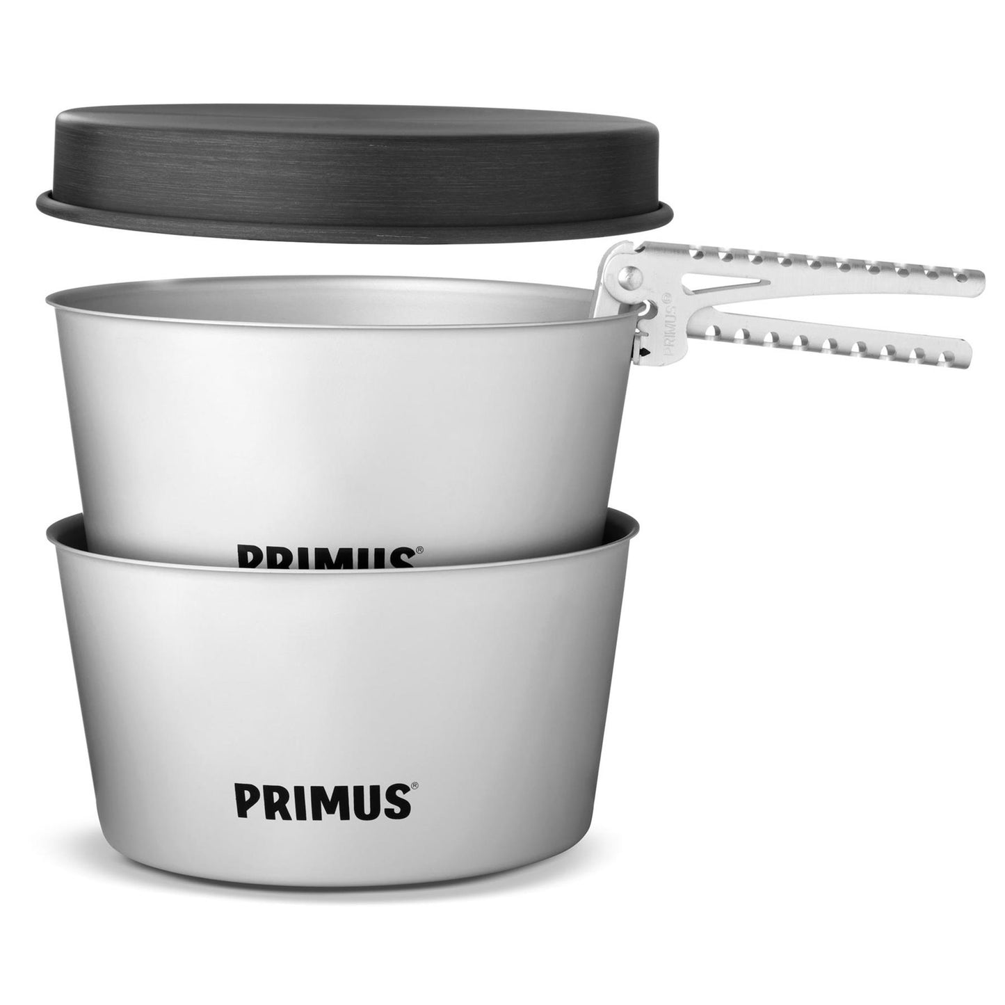Primus Essential stovyklavimo puodų rinkinys aliuminis 2.3 litro talpa su nelimpančiu paviršiumi ir dangčiu.