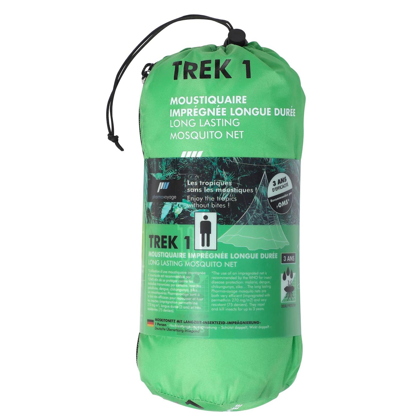 Pharmavoyage Trek 1 tinklas nuo vabzdžių 140x220x100cm kompaktiškame suspaudimo maišelyje stovyklavimui.
