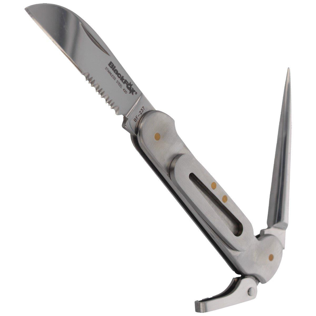 Fox Knives sulankstomas daugiafunkcinis peilis iš nerūdijančio plieno skirtas jūreiviams, satininė danga.