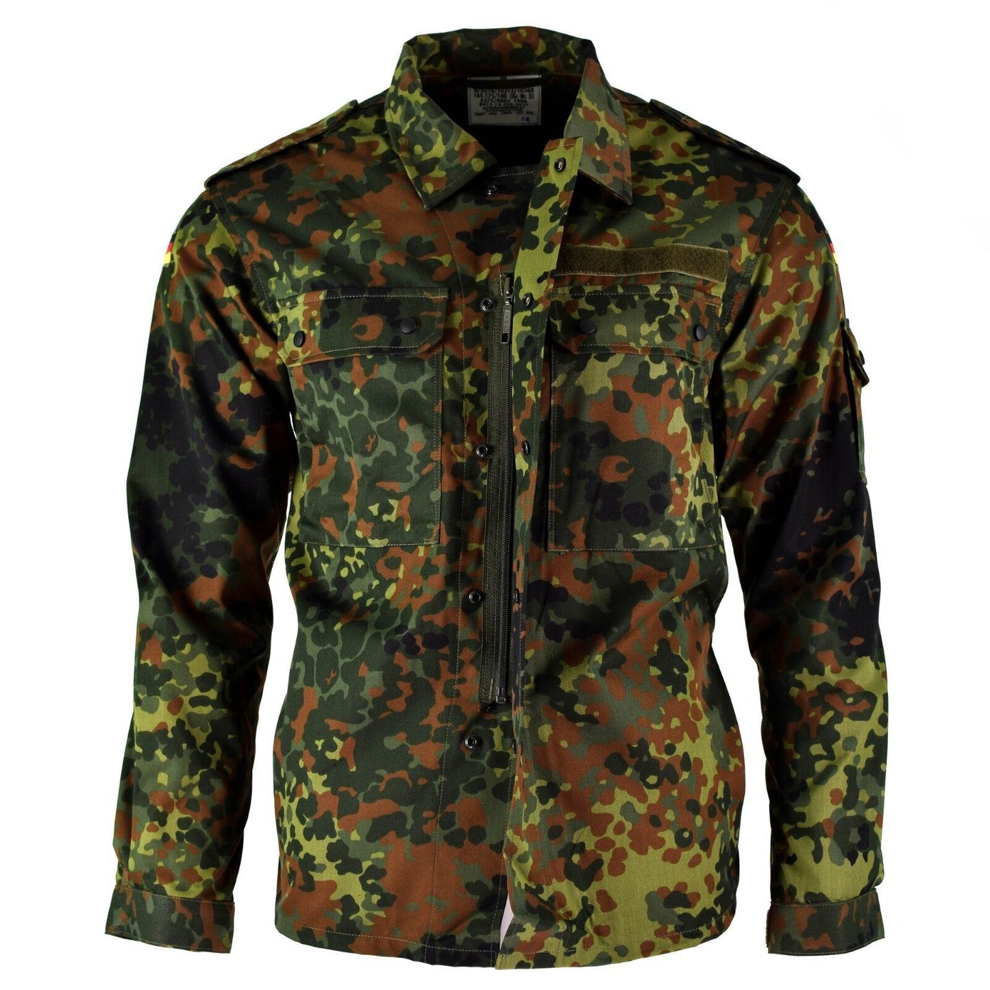 Vokiečių kariuomenės marškiniai ilgomis rankovemis flecktarn kamufliažo rašto, medvilnės mišinio ir reguliuojamais rankogaliais.