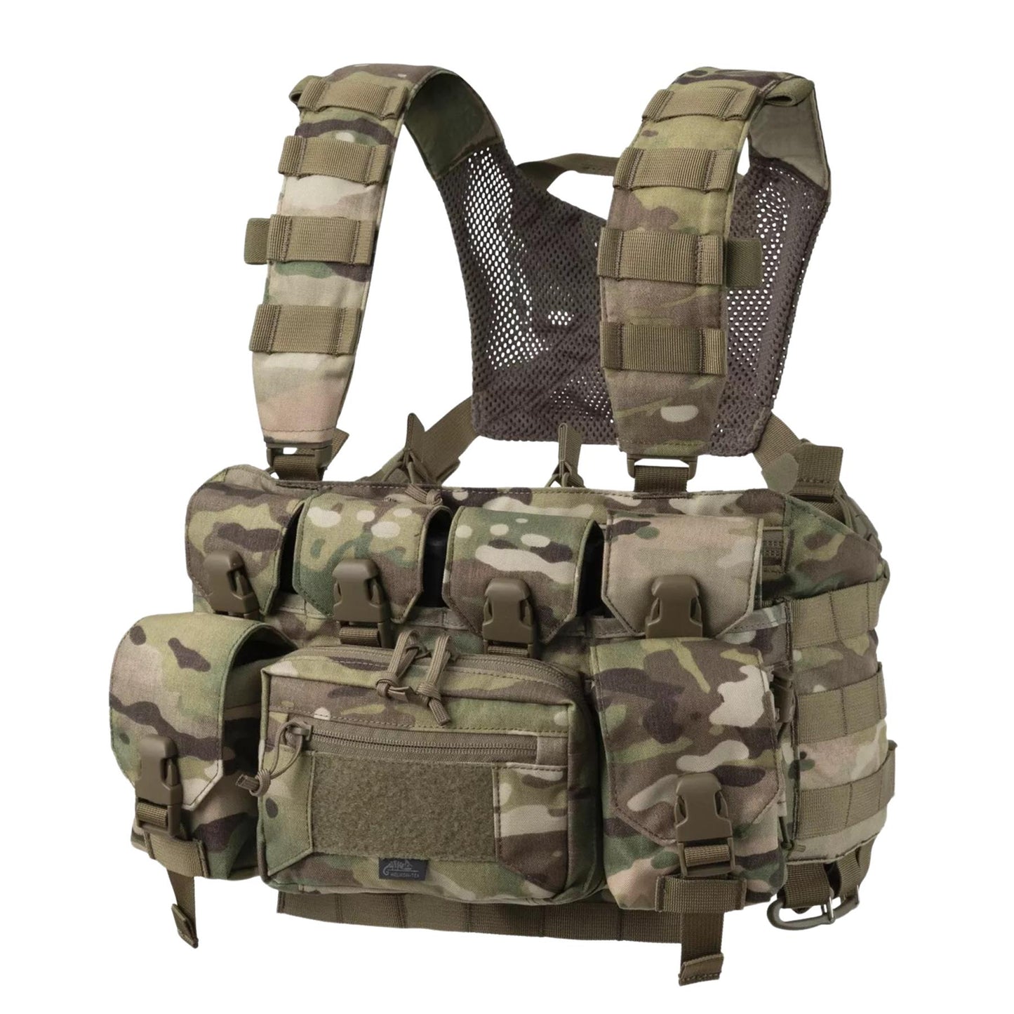 Helikon-Tex Guardian Reece Chest Rig liemenė su dėtuvėms skirtomis kišenėmis, camo taktinė liemenė.