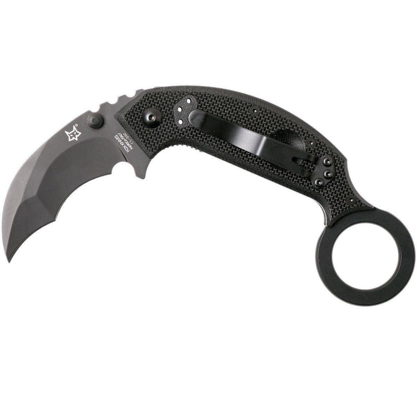 Fox Knives Chiropteka sulankstomas taktinis karambito tipo peilis N690Co plienas, juodas, kompaktiškas dizainas