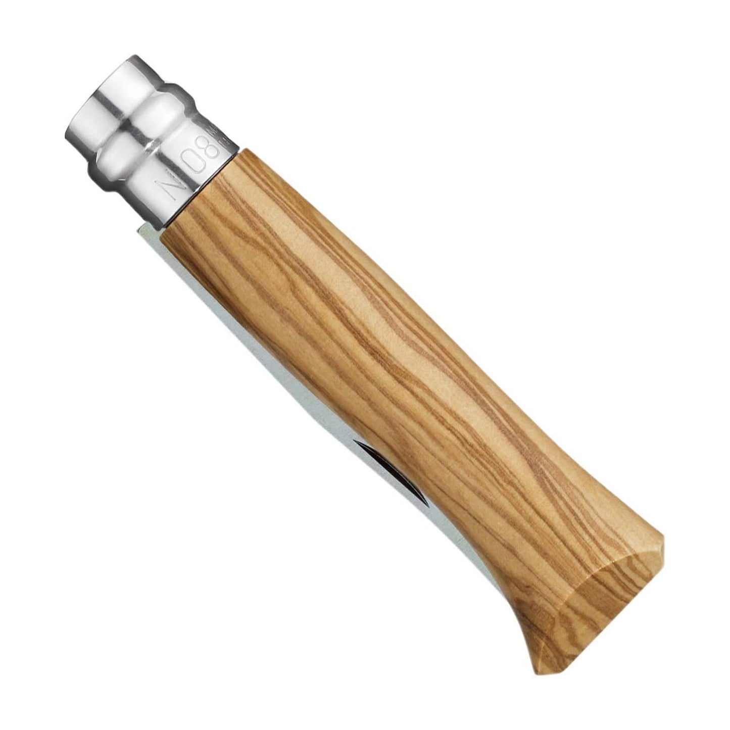 Opinel N°08 kišeninis peilis su alyvmedžio rankena ir Sandvik 12C27 nerūdijančio plieno ašmenimis.