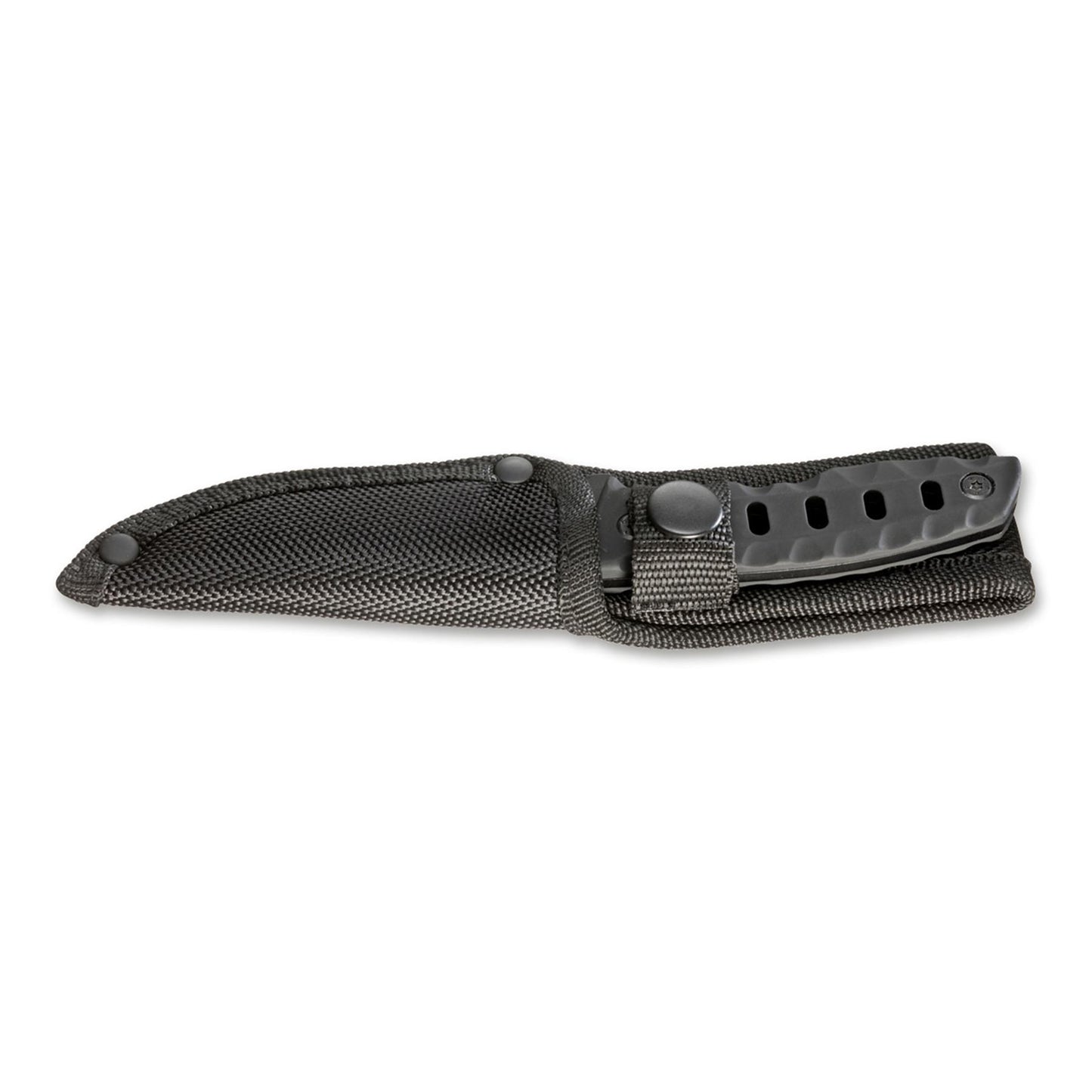 BOKER Oblong taktinis peilis su juodu nailoniniu deklu, G10 rankena su skylėmis ir 440A plieno geležte