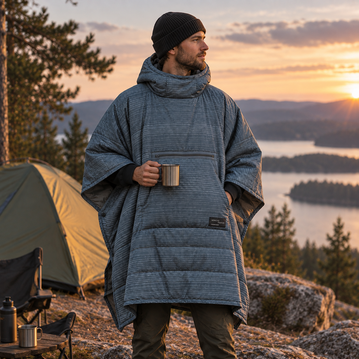 Therm-a-Rest Honcho Poncho pašiltintas turistinis pončas-antklodė juodas