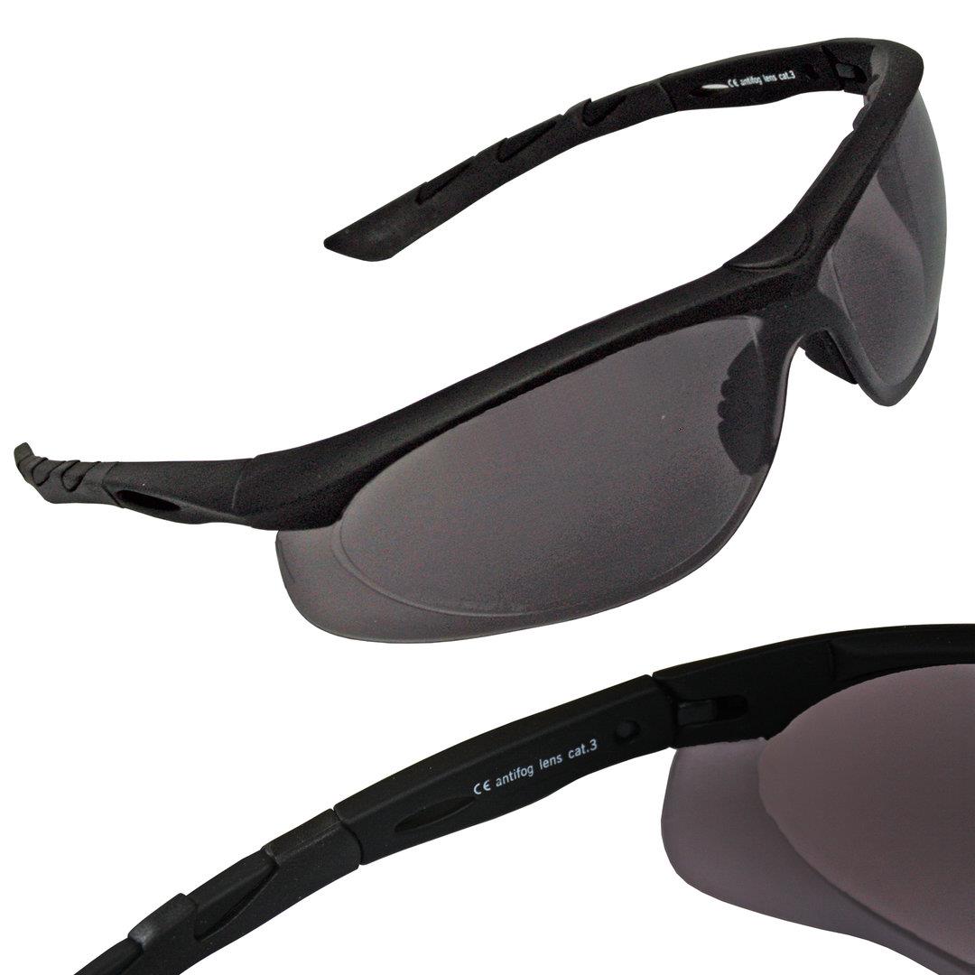Swisseye taktiniai akiniai plačiais lęšiais su reguliuojamomis kojelėmis ir UV apsauga aktyviems žmonėms.