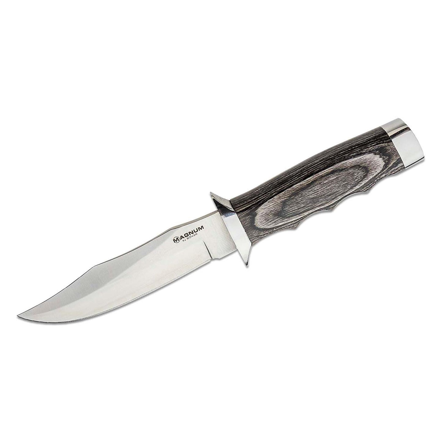 BOKER Jungle Devil medžioklinis peilis su Pakka medienos rankena ir 440A plieno Bowie geležte, metaliniais elementais