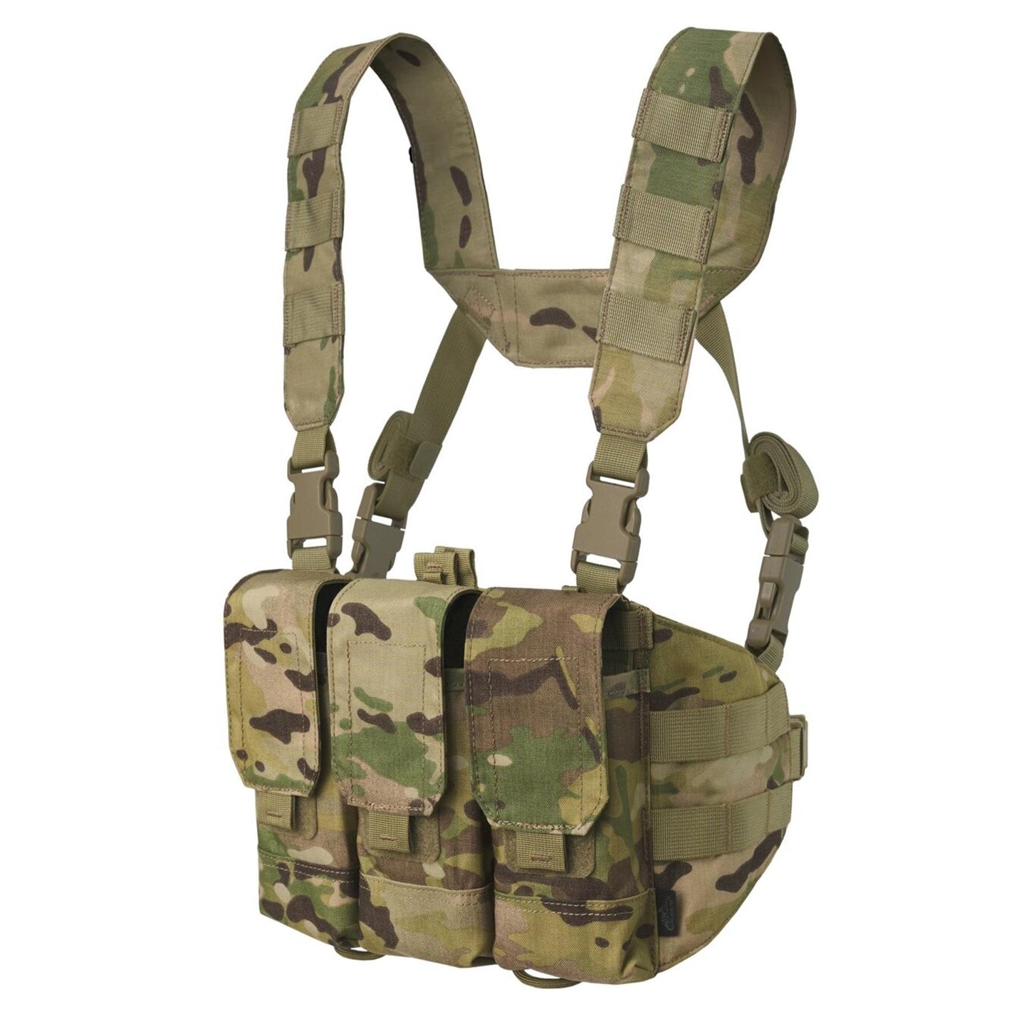 Helikon-Tex Chicom Chest Rig treniruočių liemenė iš Cordura nailono su MOLLE/PALS sistema ir trijų kišenių dizainu.