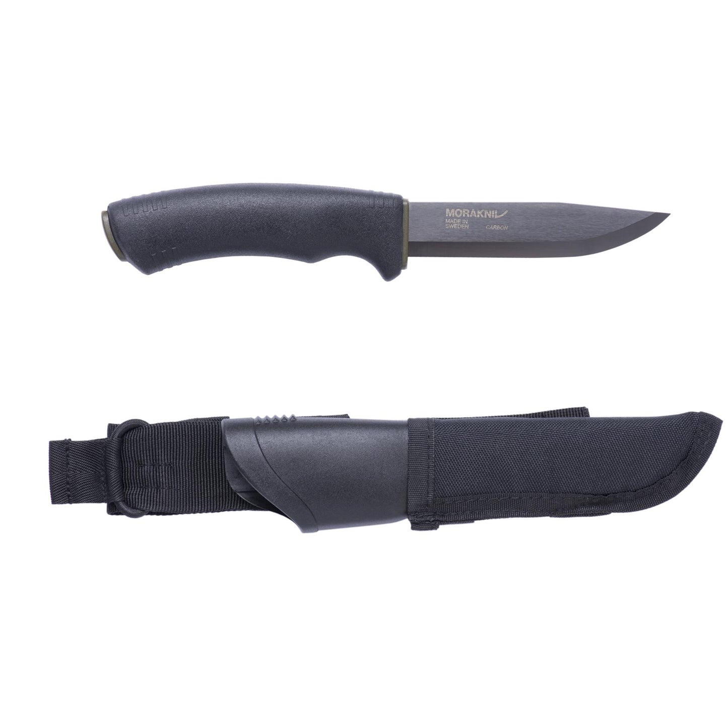 MORAKNIV Bushcraft Expert anglies plieno peilis su neslystančia TPE rankena ir nailoniniu dėklu.