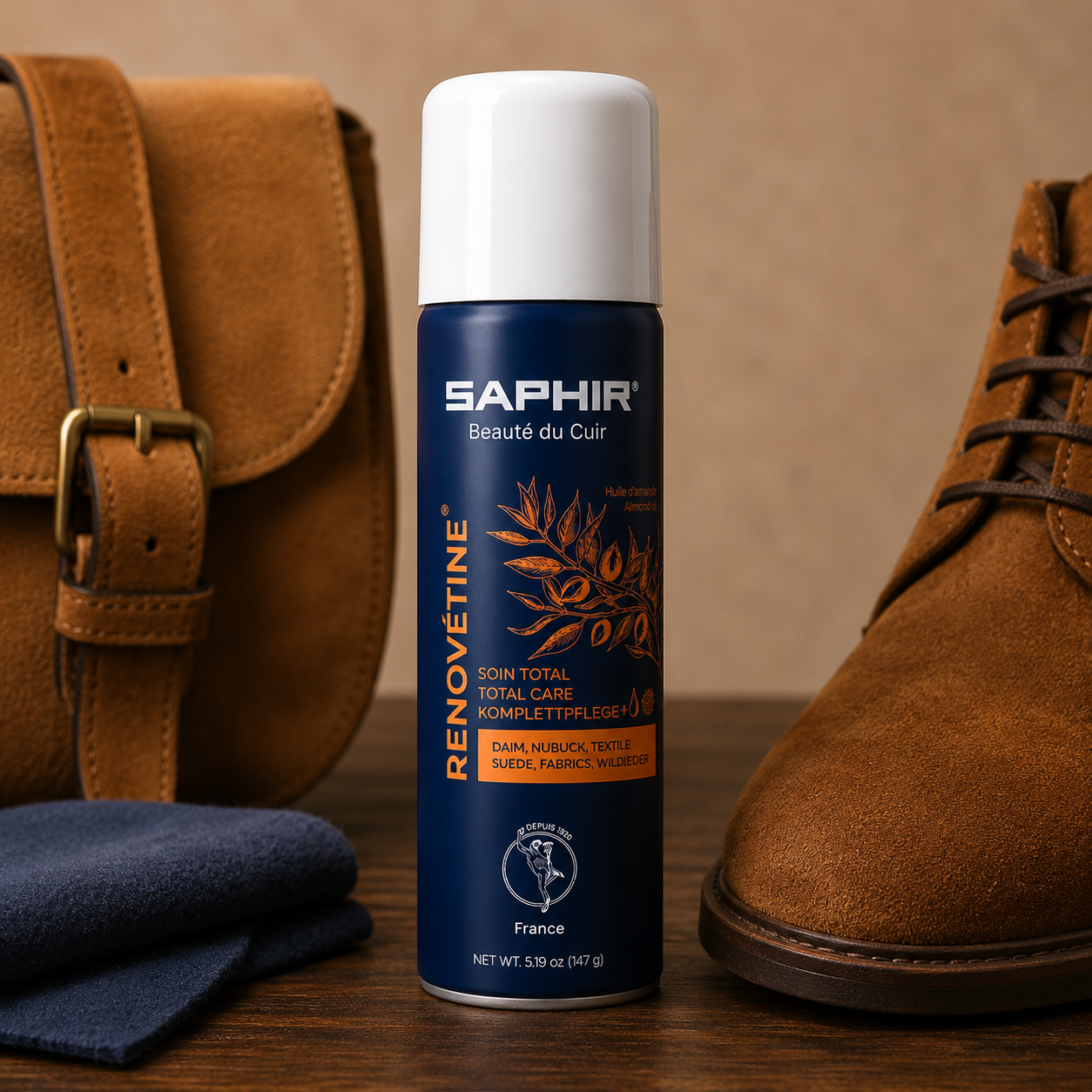 Saphir Renovétine zomšos ir nubuko atnaujinimo purškalas 200ml tamsiai rudas
