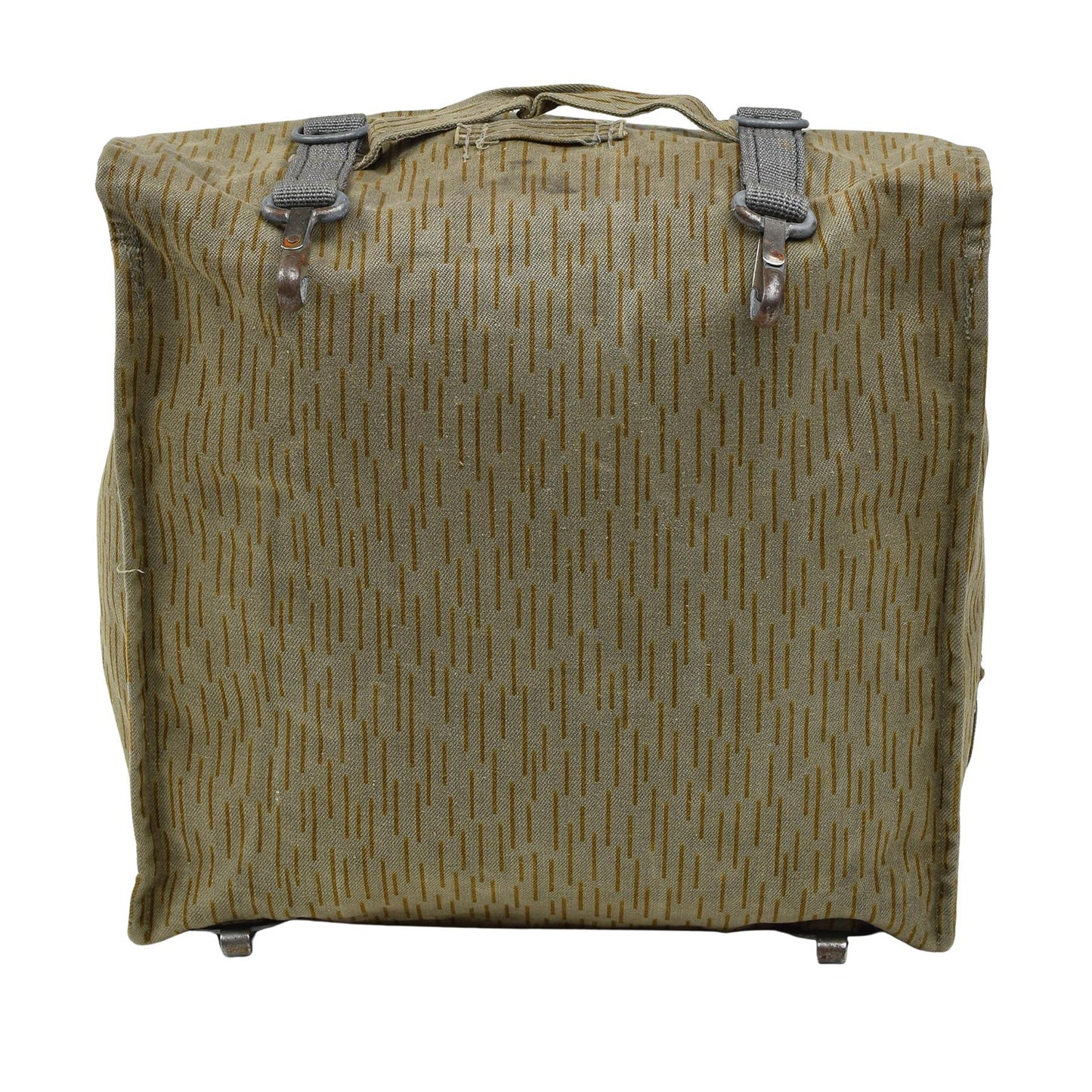 Vokietijos kariuomenės vintažinė kuprinė su maskuojamuoju Rain Drop marginimu, tvirtais metaliniais užsegimais.