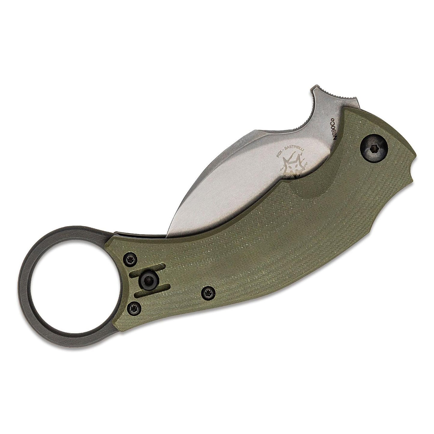 Fox Knives FX-591 sulankstomas karambitas su OD žalios G10 rankena ir nerūdijančio plieno ašmenimis taktinėms naudotojams