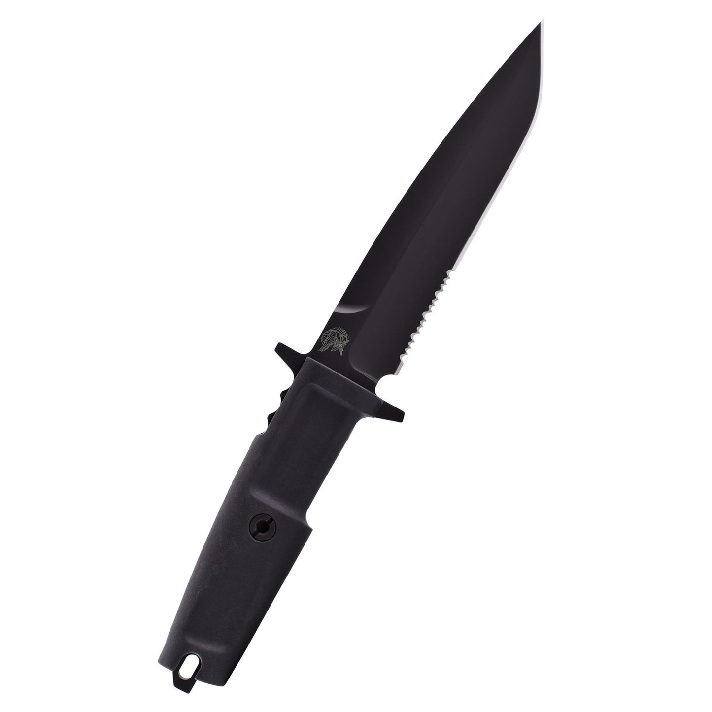 Extrema Ratio COL MOSCHIN BLACK kolekcinis fiksuotas peilis iš N690 plieno su asimetriškais ašmenimis ir juoda rankena.