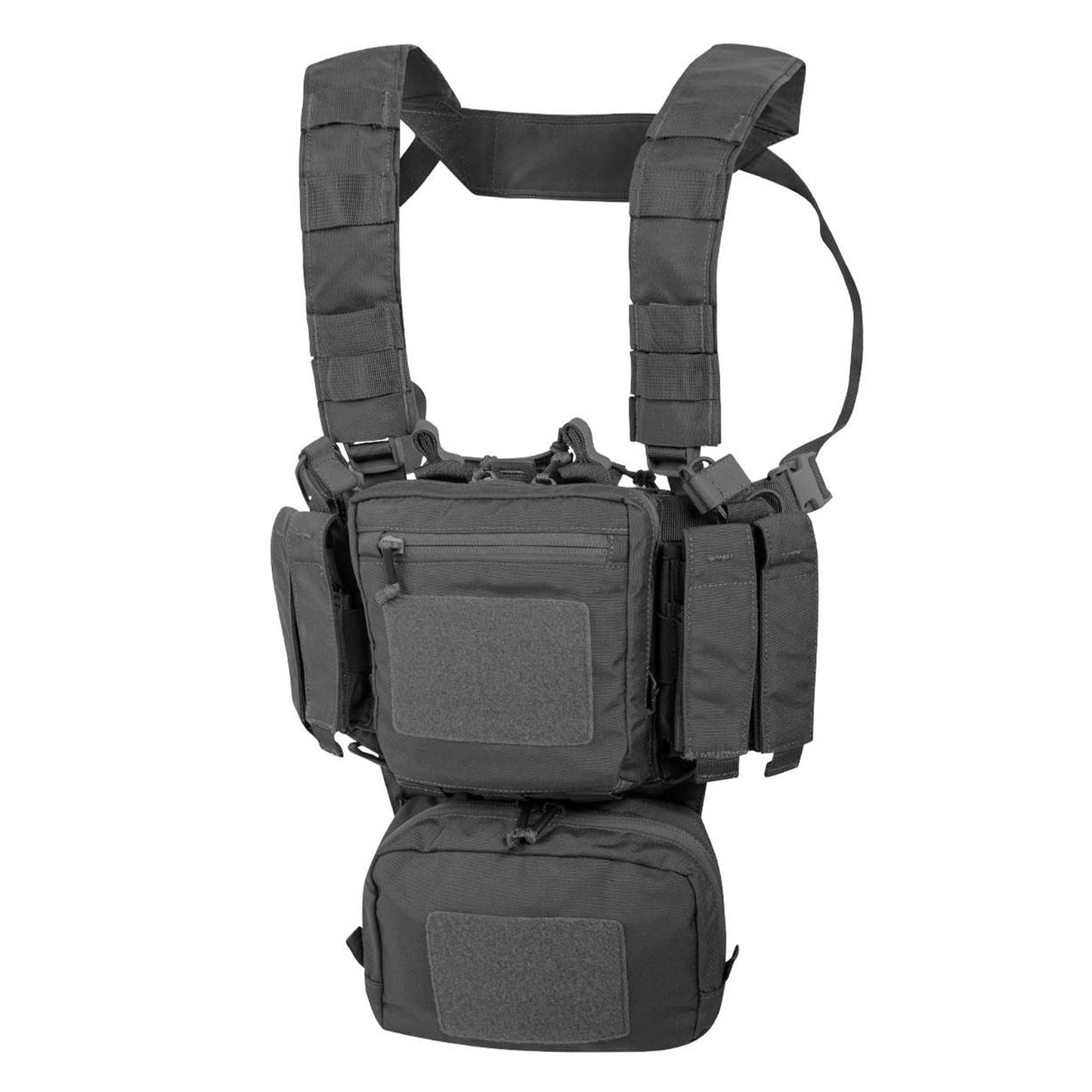 Helikon-Tex taktinių treniruočių ir šaudybos liemenė iš Cordura nailono su MOLLE kišenėmis ir reguliuojamomis petnešomis.
