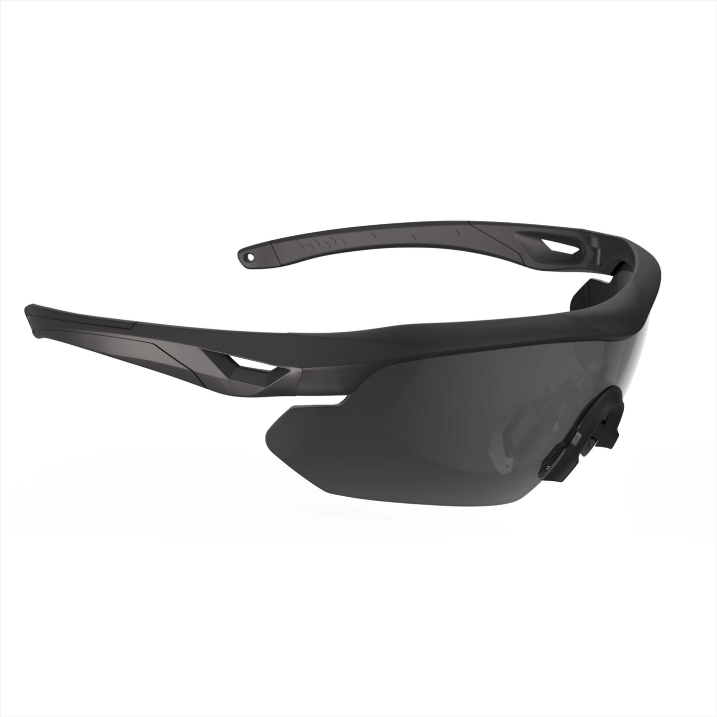 Swisseye Nighthawk Pro taktiniai akiniai su juodu rėmeliu ir tamsintais keičiamais lęšiais.