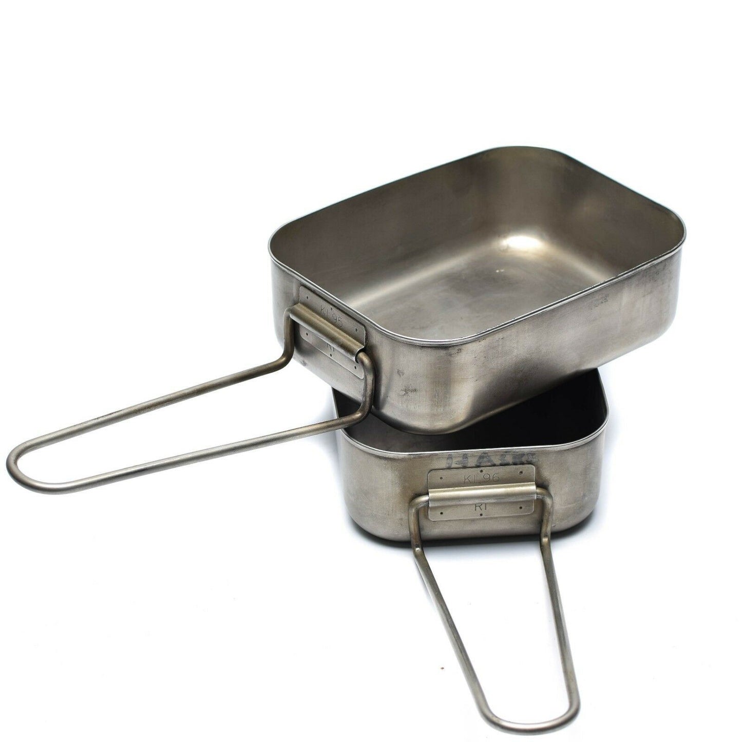 Nyderlandų kariuomenės nerūdijančio plieno maisto indai 2 vnt, du skyriai, patvarūs, lauko virtuvės reikmenys.