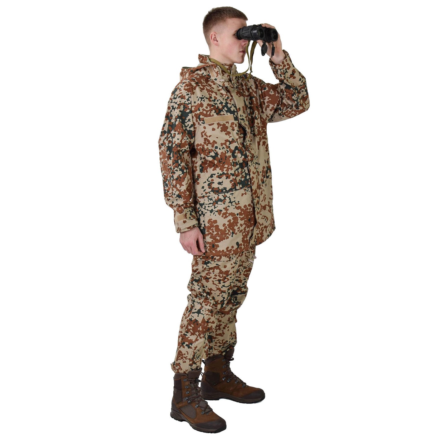 Danijos kariuomenes neperslampamos lietaus kelnes M84 desert su dykumos kamufliaziniu rastu ir zvalgybiniu ziuronu