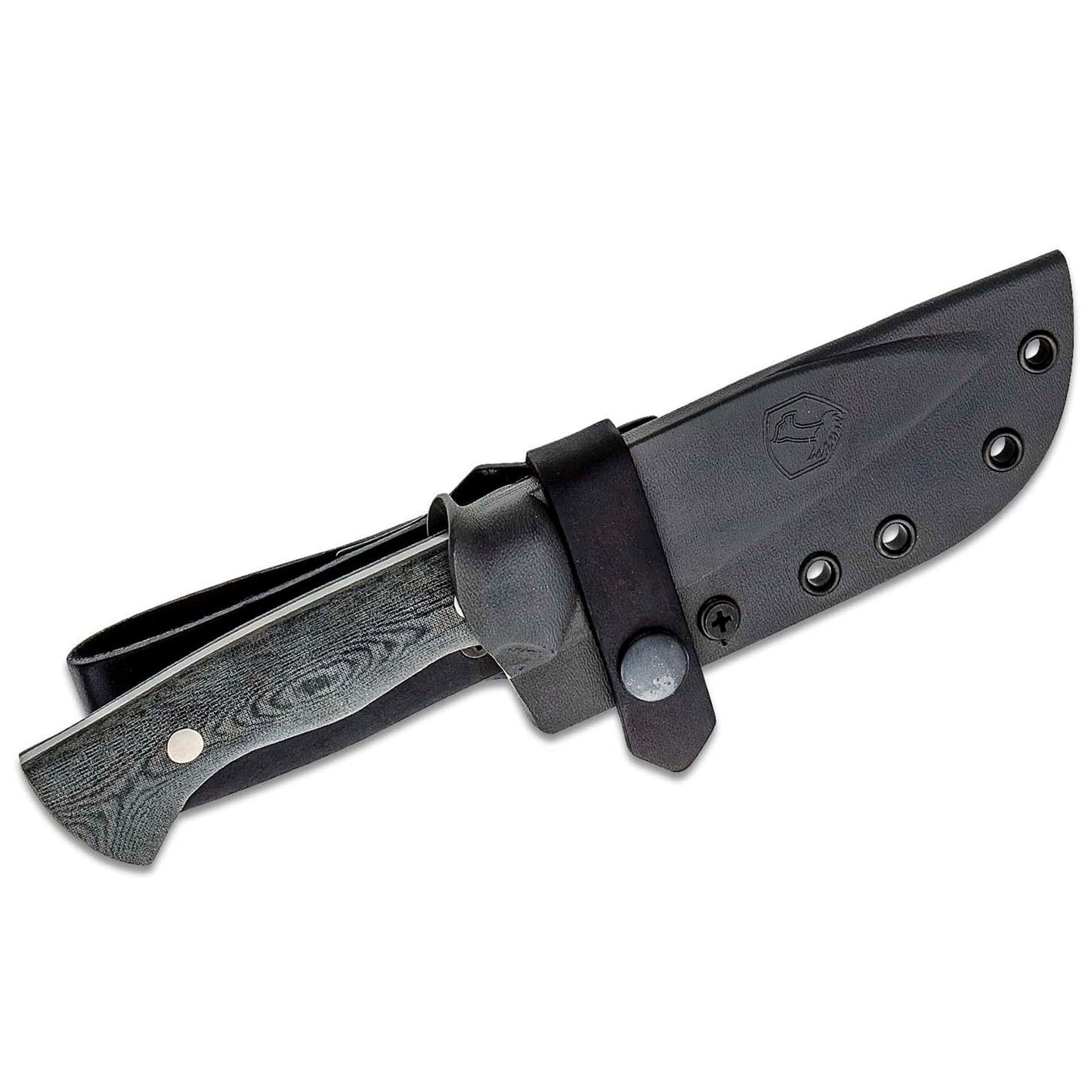Condor Bush Slicer Sidekick peilis su juodu Kydex deklu, micarta rankena ir rieveta anglies plieno gelezte