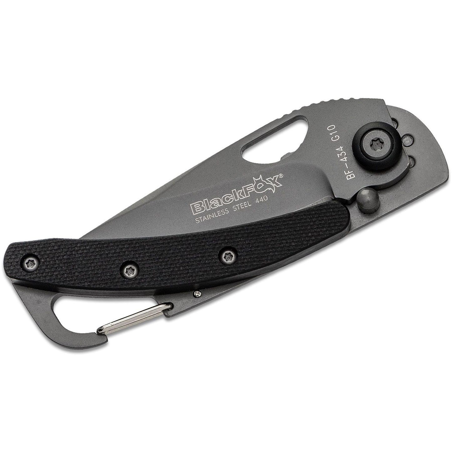 Fox Knives sulankstomas kasdienis peilis dengtas titanu 440 plienas su juoda G10 rankena ir spaustuku.