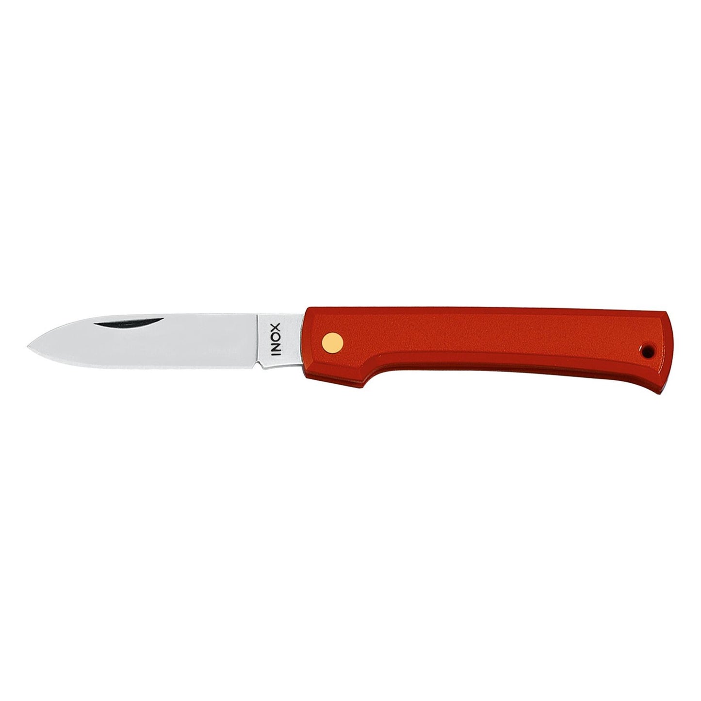 Fox Knives INOX kišeninis peilis iš 420C plieno su ergonomine raudona rankena ir poliruotais ašmenimis.
