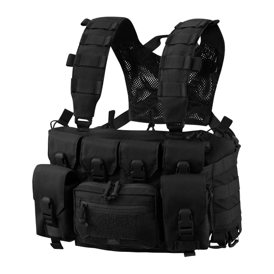 Helikon-Tex Guardian Reece Chest Rig liemenė su kišenėmis dėtuvėms, pagaminta iš Cordura® medžiagos.