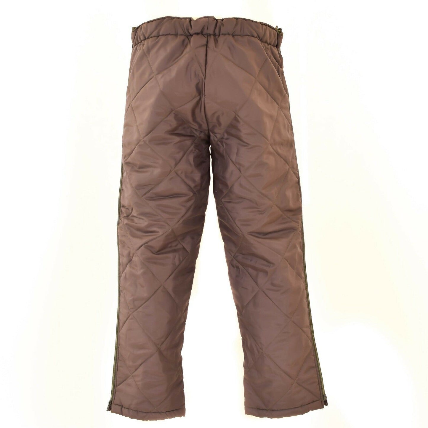 Austrijos kariuomenes pamusaliniu termo kelniu rudos spalvos vaizdas su rombiniu dygsniavimo raštu ir šoniniais užtrauktukais