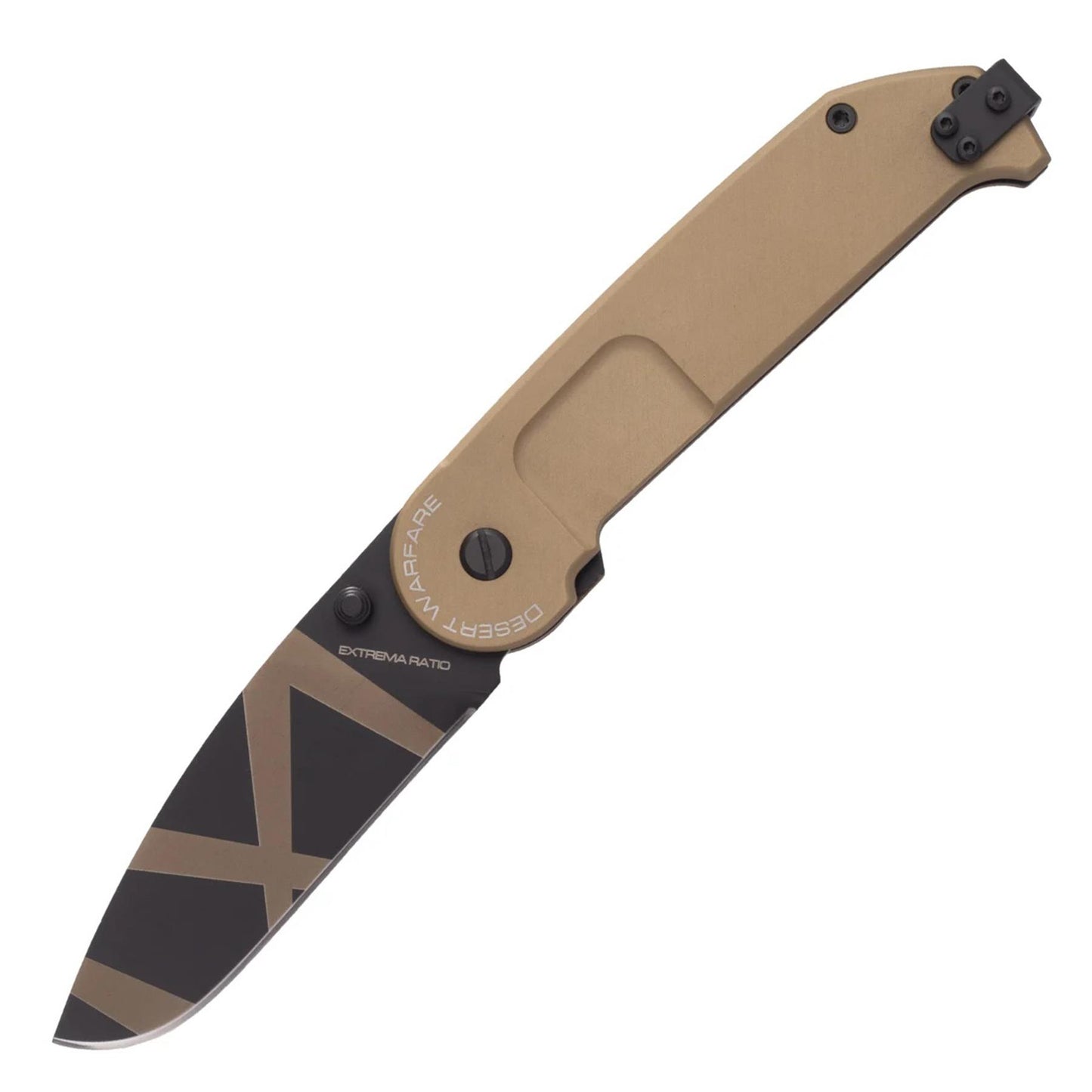 EXtremaRatio BF2 CD DESERT WARFARE taktinis sulankstomas peilis su BOHLER N690 plieno ašmenimis ir anodizuota aliuminio rankena.