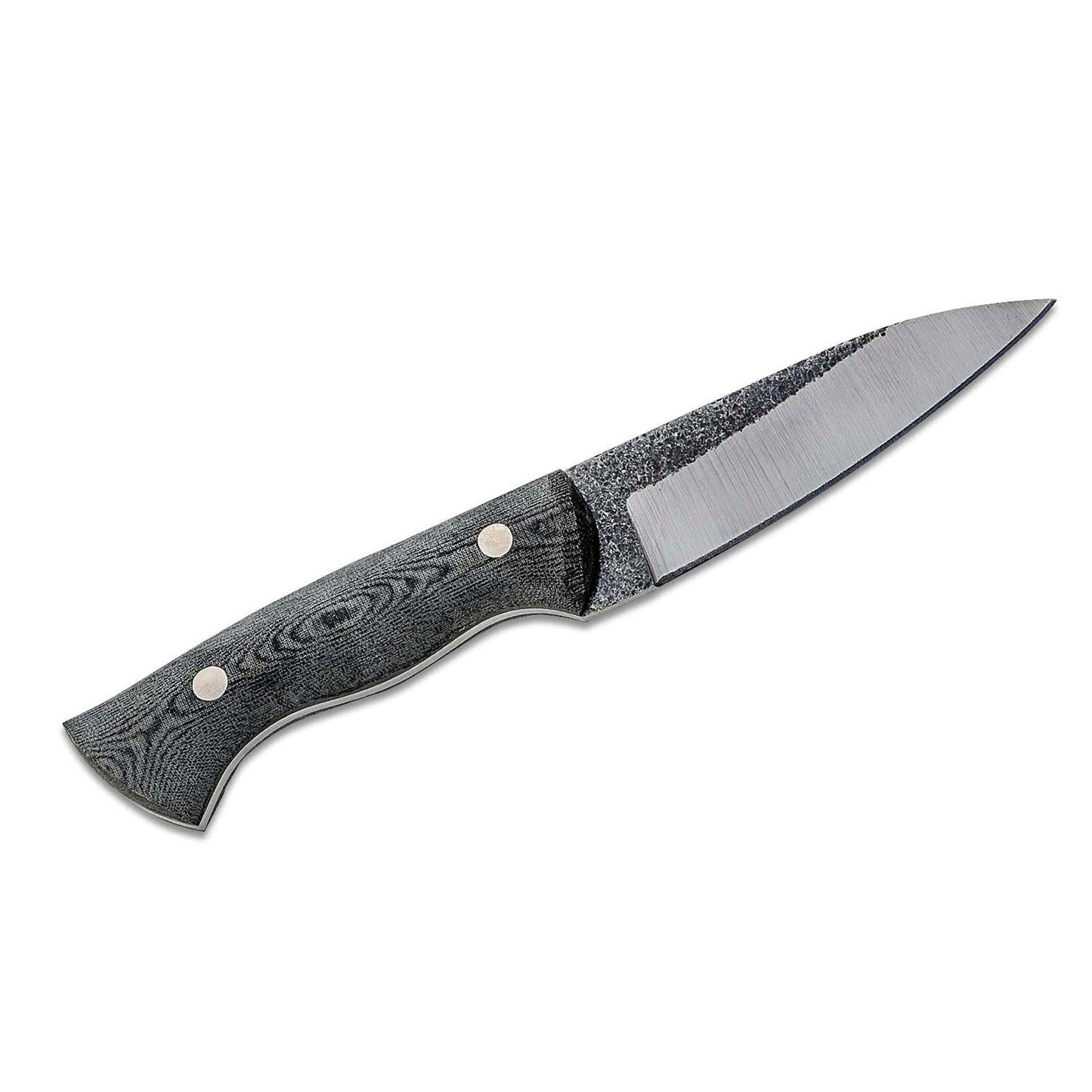 Condor Bush Slicer Sidekick peilis su pilka micarta rankena ir tvirta anglies plieno geležte, rodomas ant balto fono
