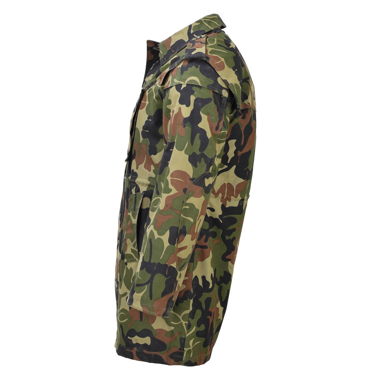 Rumunijos kariuomenės ilga lauko parka M93 su gobtuvu Leaf marginimas, Woodland kamufliažas ir polimedvilnė medžiaga.