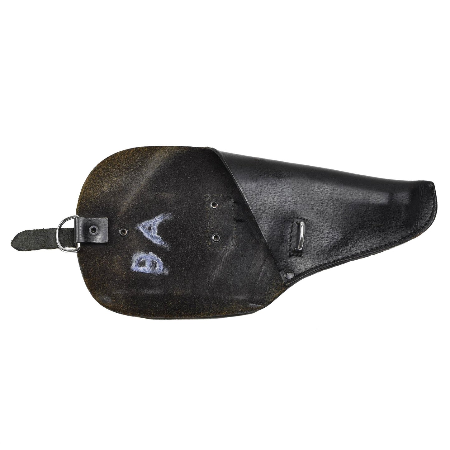 Italijos kariuomenės odinis pistoleto dėklas juodos spalvos, skirtas Beretta ginklui, patvarus ir funkcionalus.