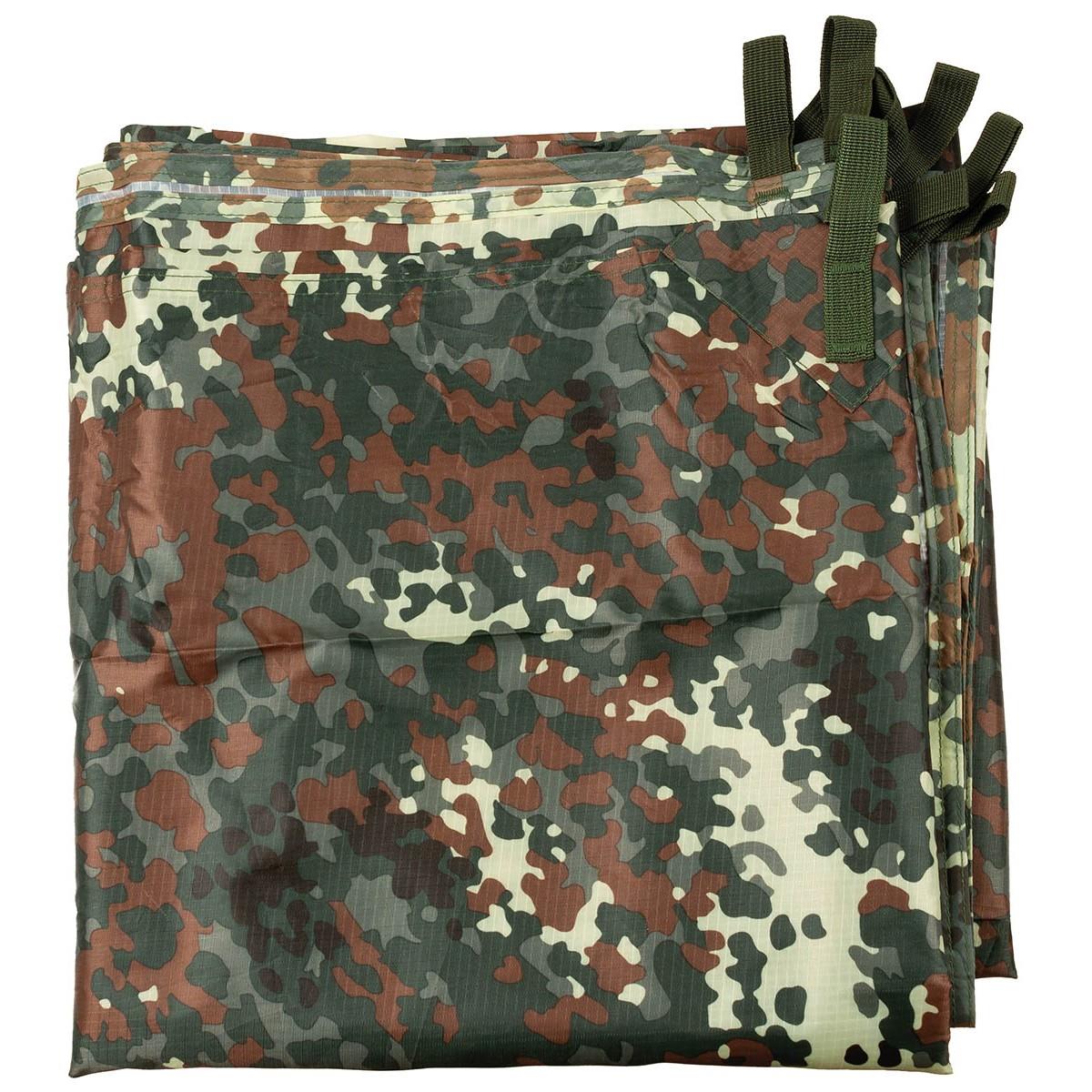 MFH vandeniui atsparus tentas su transportavimo krepšiu Flecktarn marginimo, skirtas apsaugai nuo lietaus ir saulės.