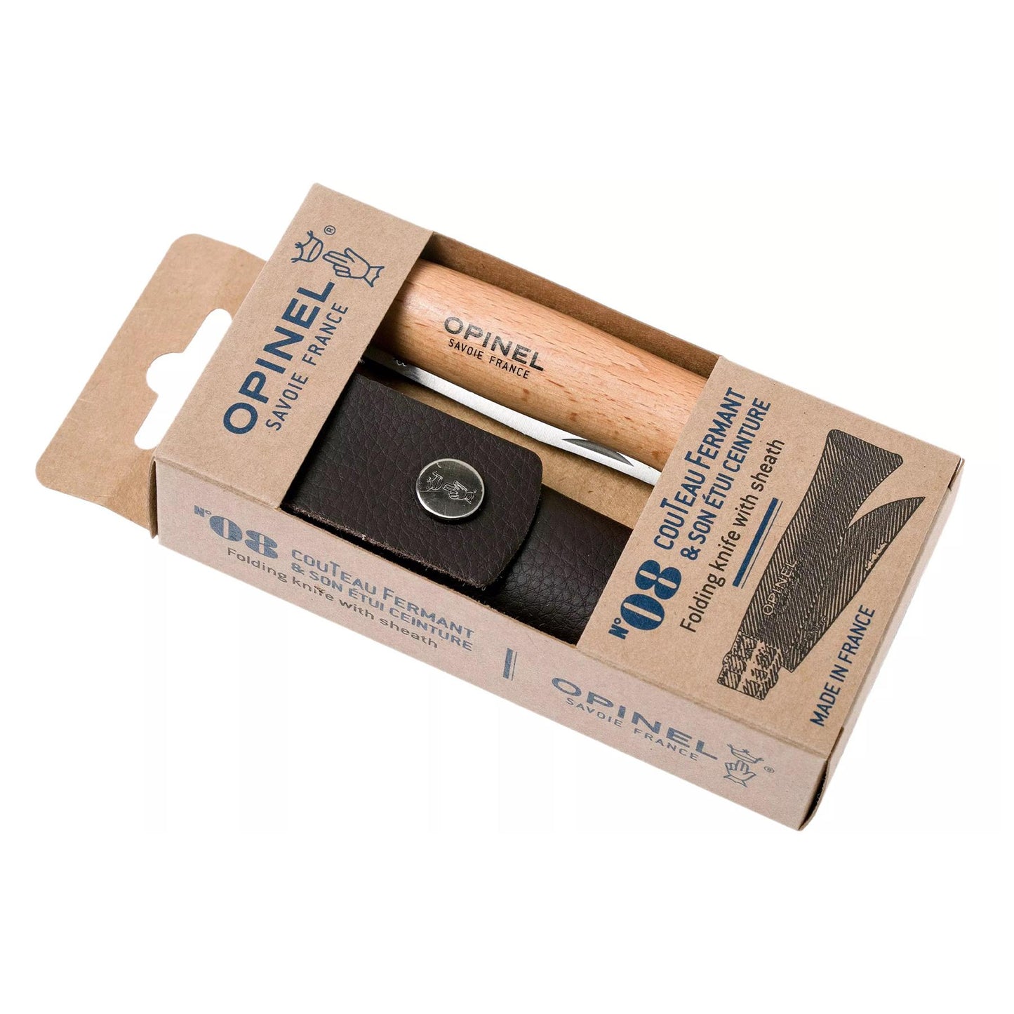 Opinel N°08 Classic kišeninis peilis su sintetiniu odos dėklu