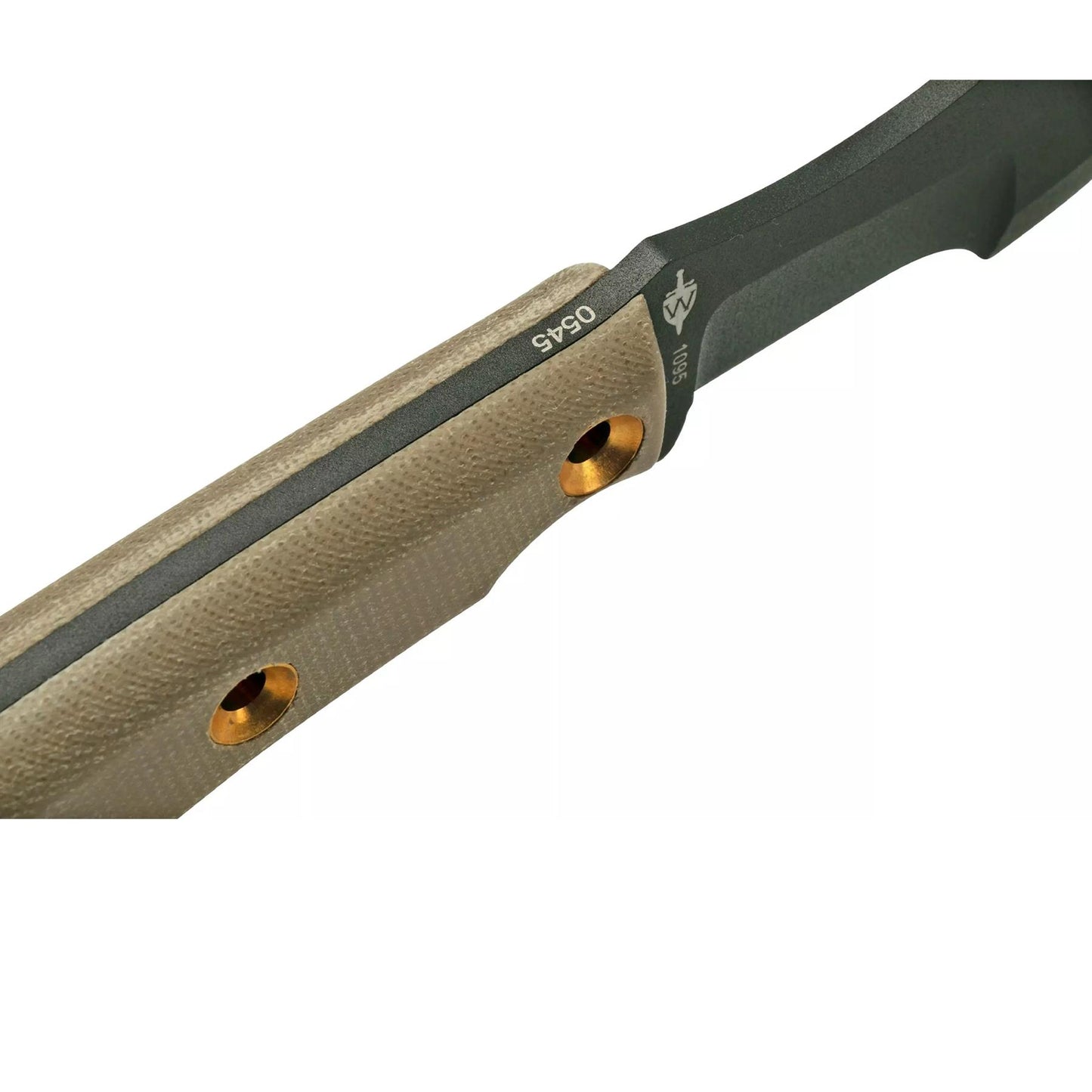 Boker Plus Micro Tracker fiksuoto peilio rankena su smėlio spalvos detalėmis ir metalinėmis kniedėmis iš arti