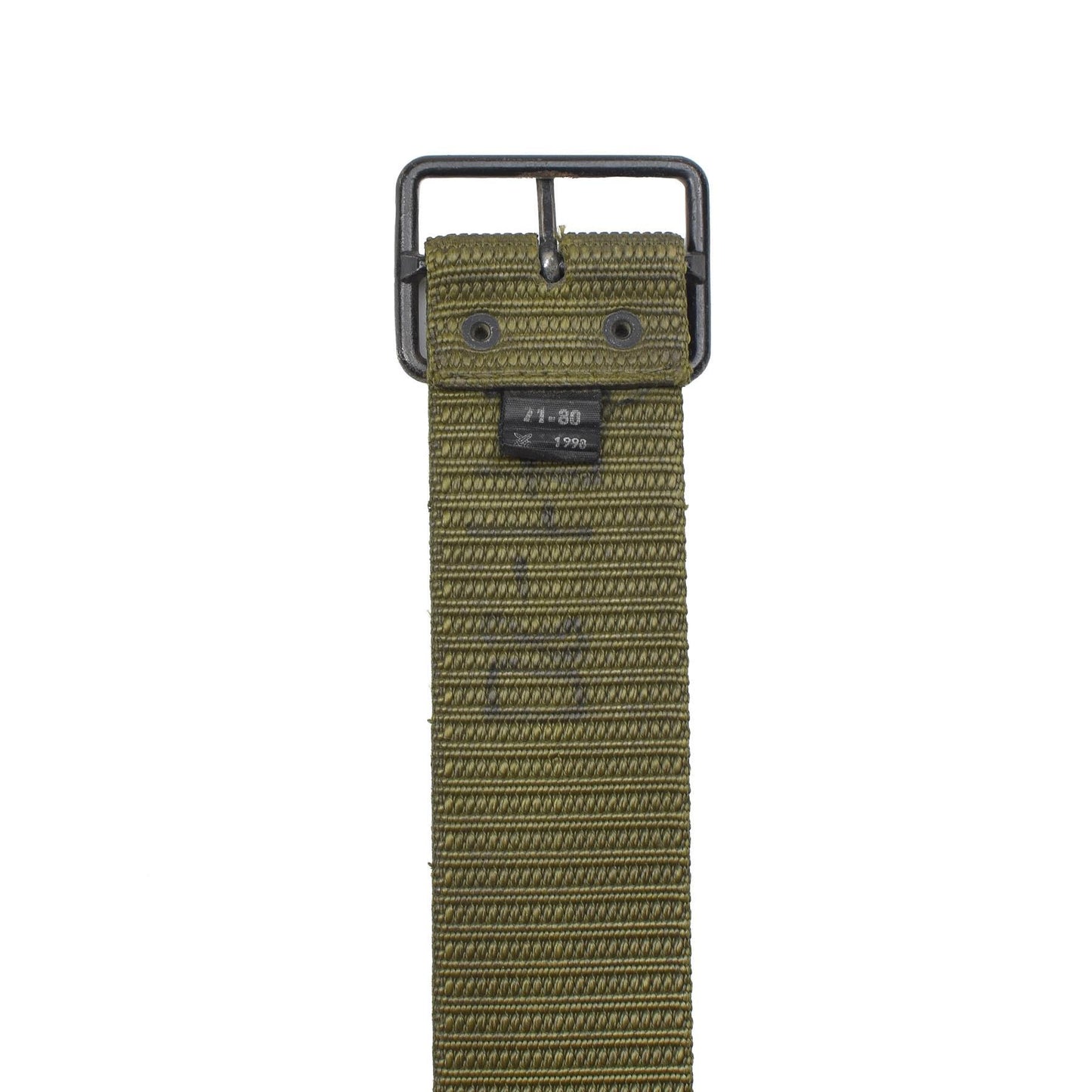 Ceku kariuomenes dirzas su metaline sagtimi, zalios spalvos drobinis dirzas su juoda metaline sagtimi