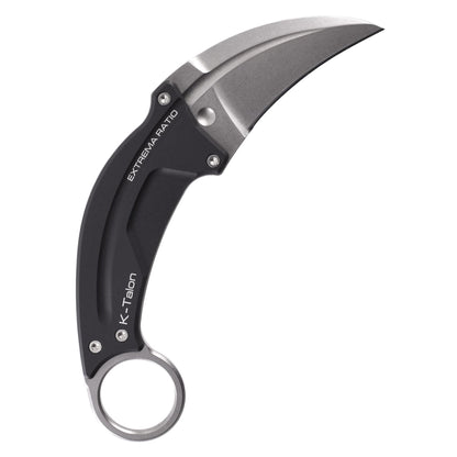 Extrema Ratio K-Talon karambit peilis su fiksuotais ašmenimis, ergonomišku žiedu ir juodu dizainu